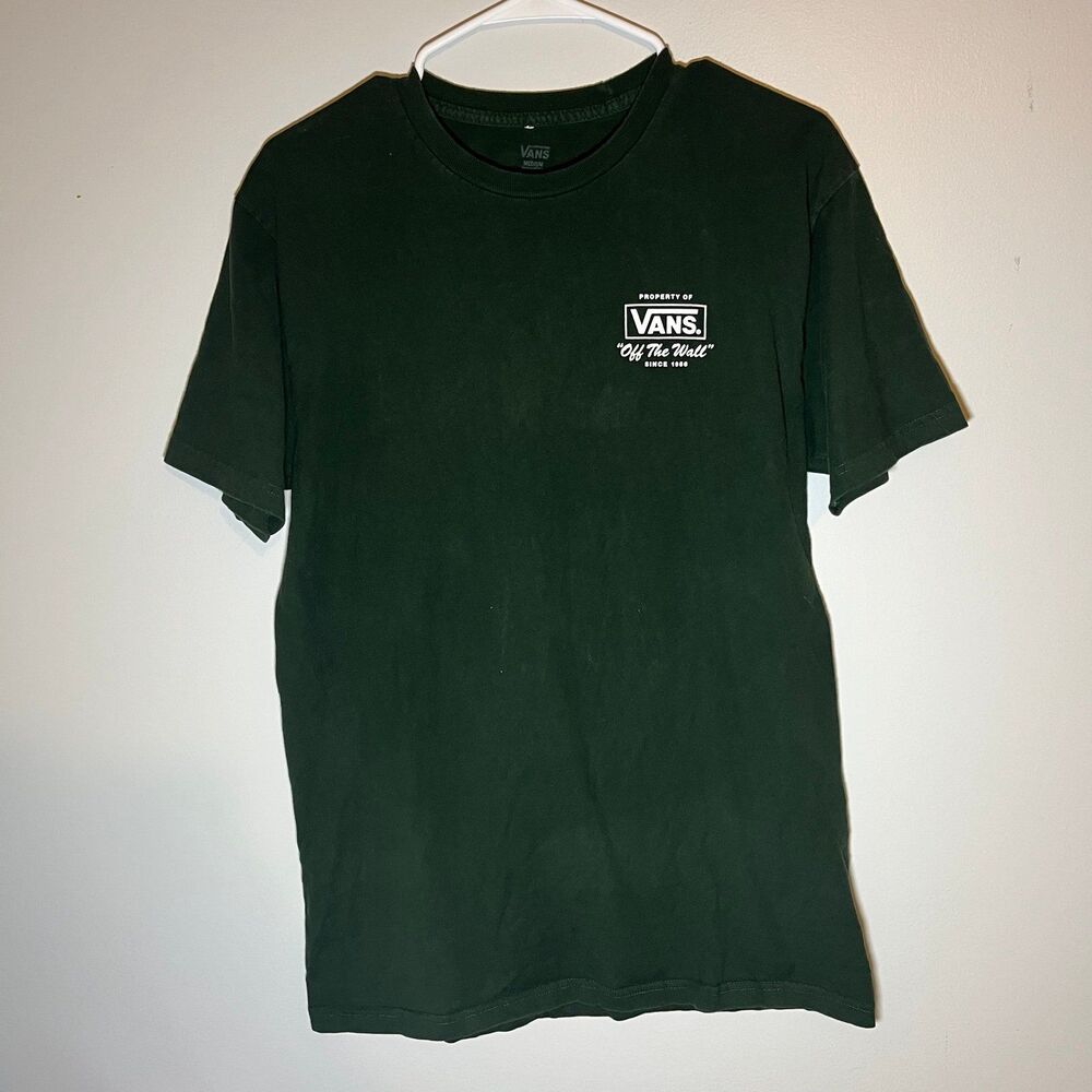 Vans Men’s Medium Off The Wall Forest Green T-Shirt White Logo